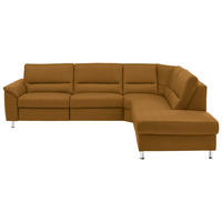 ECKSOFA in Echtleder Dunkelgelb  - Dunkelgelb/Alufarben, Konventionell, Leder/Metall (290/249cm) - Beldomo Premium