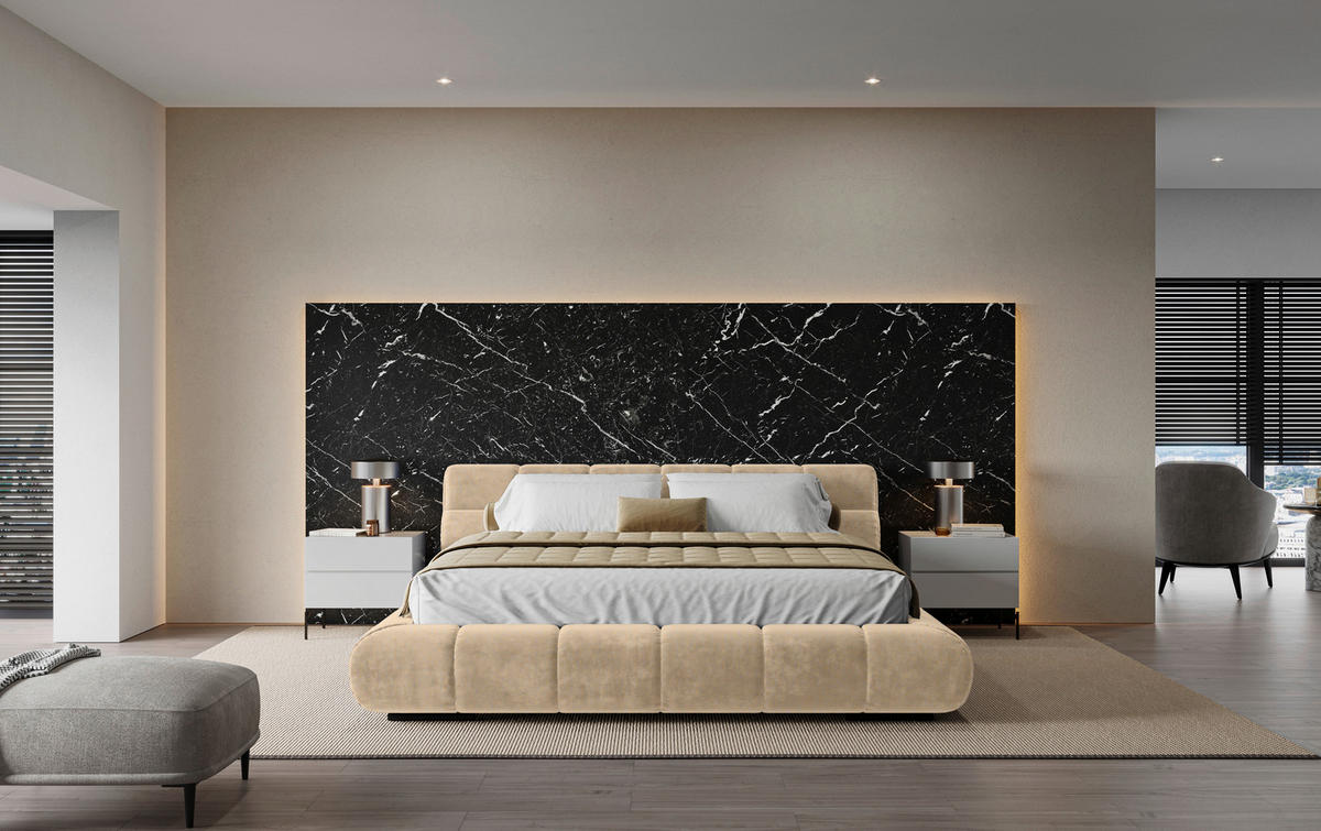 POLSTERBETT 200/200 cm,  in Sandfarben,  - Sandfarben/Schwarz, Design, Textil/Metall (200/200cm) - Belluti