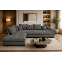 ECKSOFA ATLANTA Dunkelgrau Struktur Liegefläche im Originalstoff  - Dunkelgrau/Schwarz, Design, Textil/Metall (202/298cm) - MID.YOU