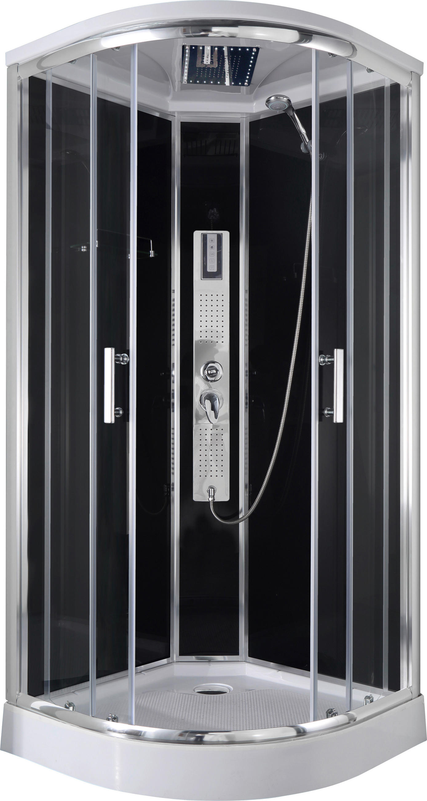 DUSCHKABINE - Chromfarben/Schwarz, MODERN, Glas/Metall (90/90/215cm)