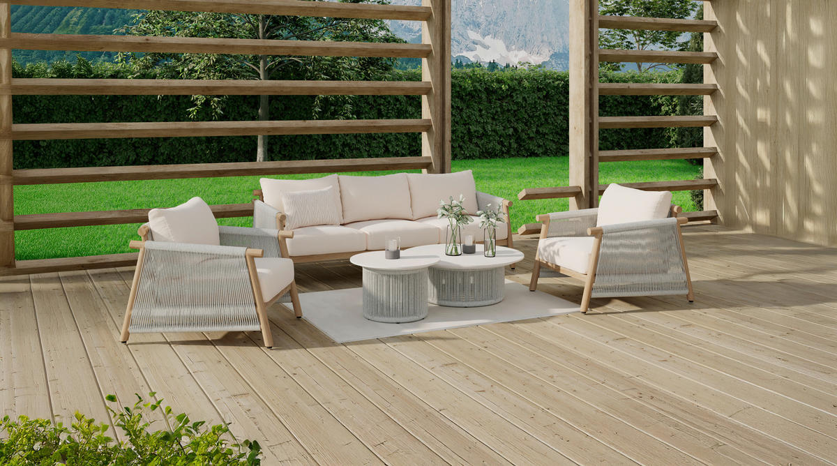 GARTENSET 5-teilig Webstoff Aluminium 5-teilig  - Hellbraun/Champagner, Design, Keramik/Textil - Amatio