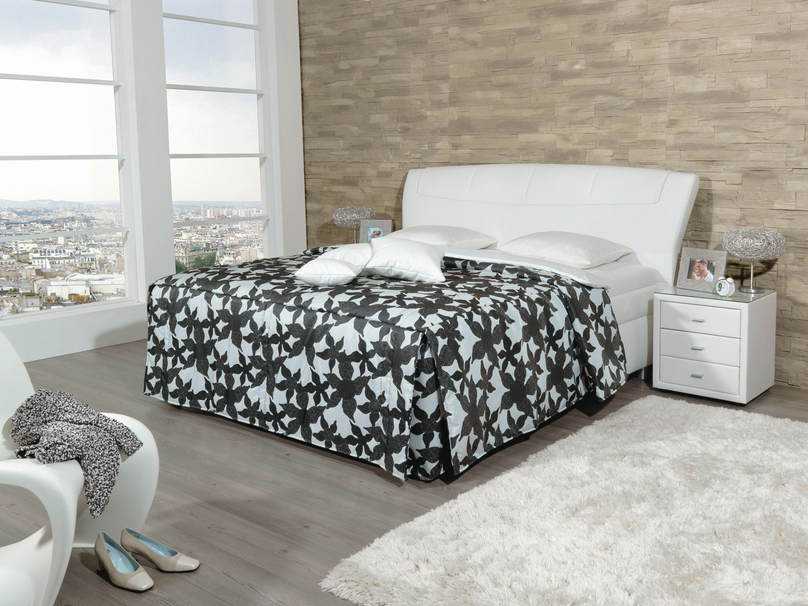 OBLAZINJENA POSTELJA 180 cm x 200 cm , tekstil bela - bela, Konvencionalno, tekstil (180/200cm) - Esposa