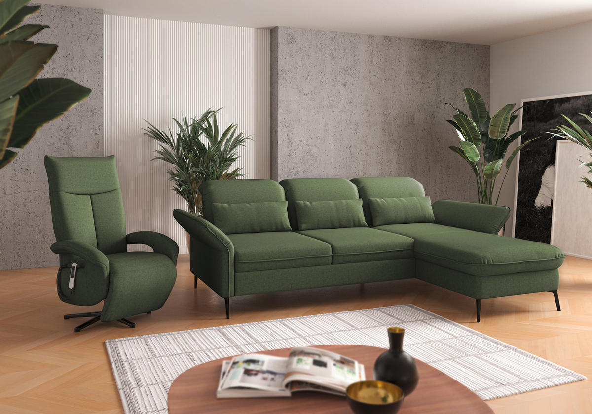 ECKSOFA in Flachgewebe Olivgrün  - Schwarz/Olivgrün, Konventionell, Textil/Metall (264/198cm) - Sit & More