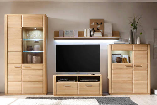 WOHNWAND  in Eichefarben  357/209/51 cm  - Eichefarben, Design, Glas/Holz (357/209/51cm) - Livetastic
