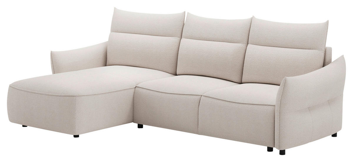 ECKSOFA Creme Webstoff Rückenkissen, Bettkasten, Schlaffunktion, Rücken echt, Liegefläche im Originalstoff  - Creme/Schwarz, KONVENTIONELL, Kunststoff/Textil (179/306cm) - Milino