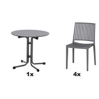 GARTENGARNITUR 5-teilig Stahl  - Grau, Basics, Kunststoff/Metall (80/80/80cm) - Siena Garden