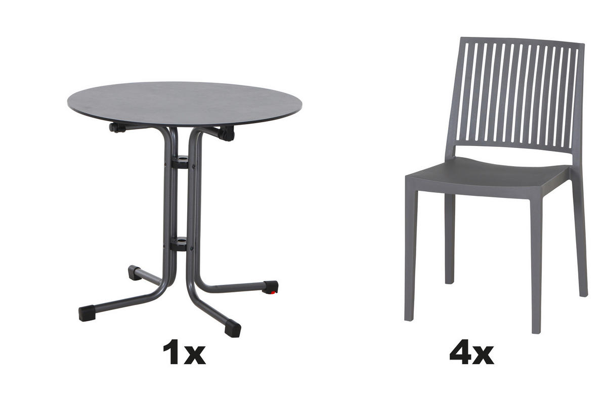 GARTENGARNITUR 5-teilig Stahl  - Grau, Basics, Kunststoff/Metall (80/80/80cm) - Siena Garden
