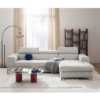 ECKSOFA TORINO Hellgrau Chenille Bettkasten, Kopfteilverstellung  - Schwarzchrom/Hellgrau, Design, Textil/Metall (247/173cm) - Livetastic