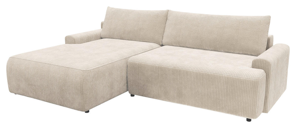 ECKSCHLAFSOFA in Cord Creme  - Creme/Schwarz, Modern, Kunststoff/Textil (167/253cm) - Trendmanufaktur