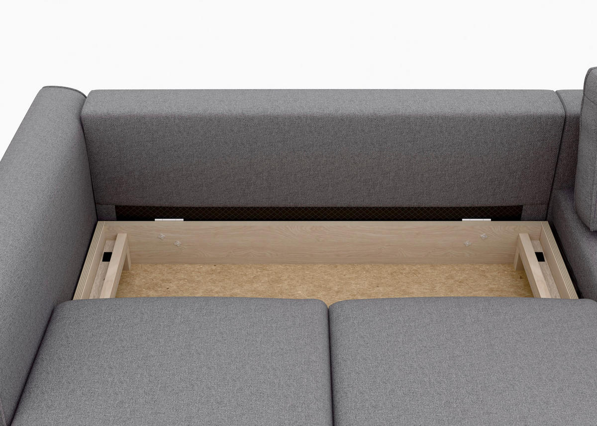 ECKSCHLAFSOFA  mit Bettkasten erhältlich, Sitzqualitäten, Schlafen auf Sitzhöhe, Bettfunktion erhältlich, Rücken echt, Armteil links, Armteil rechts Struktur Anthrazit  - Anthrazit/Buchefarben, MODERN, Holz/Textil (232/161cm) - Trendmanufaktur