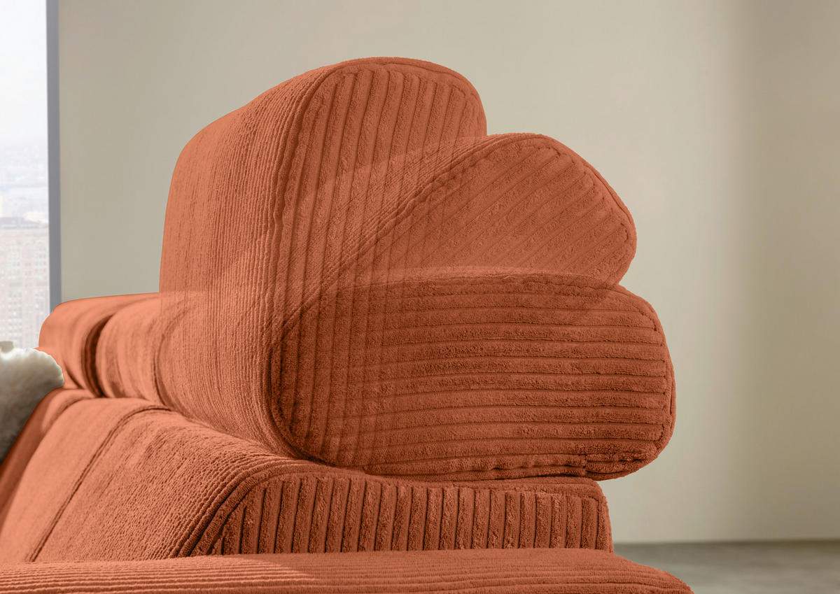 ECKSOFA Rostfarben Cord Rücken echt, Kopfteilverstellung, Sitzvorzug  - Rostfarben/Schwarz, KONVENTIONELL, Textil/Metall (170/257cm) - Carryhome