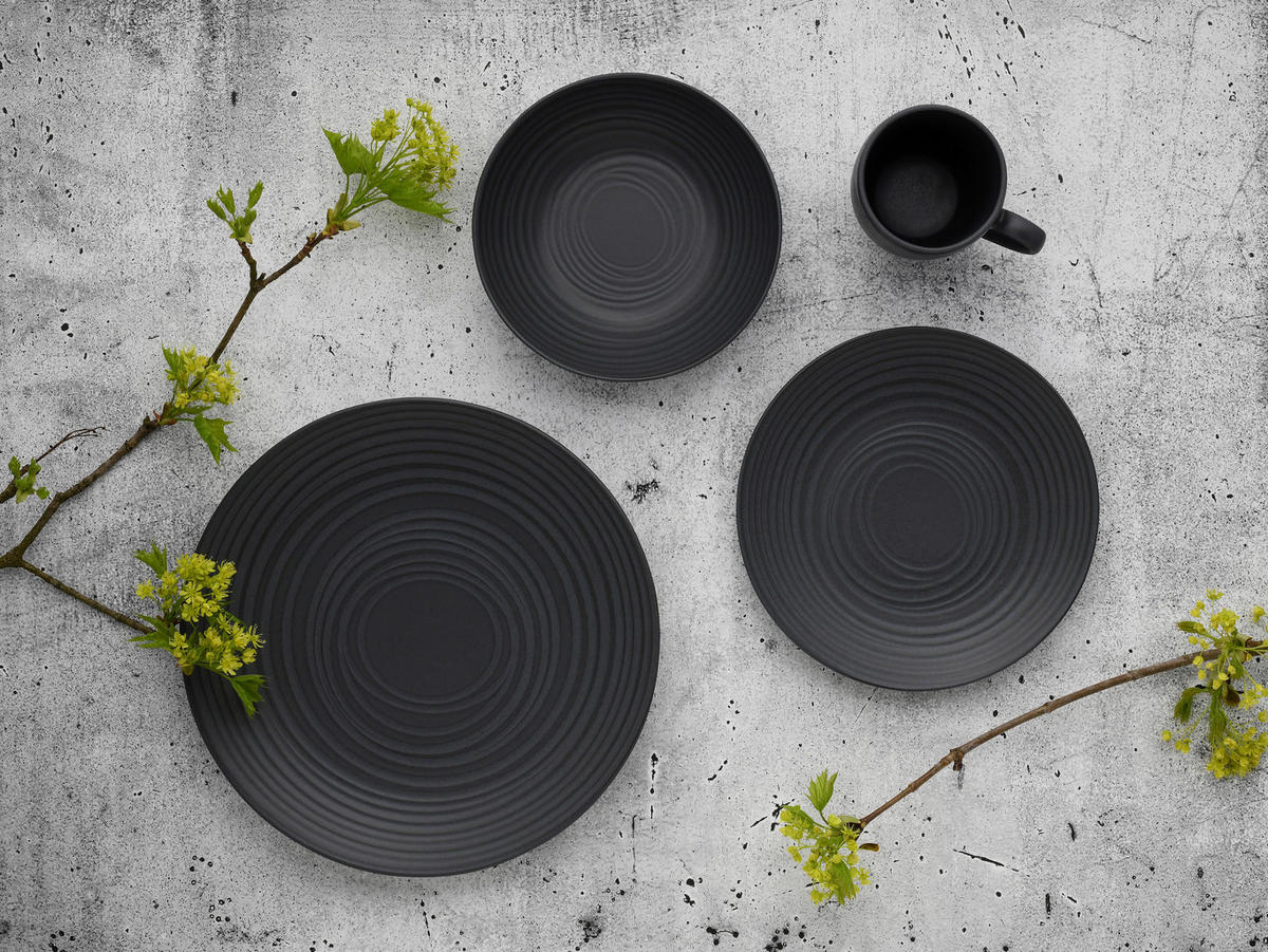 KOMBINOVANÁ SOUPRAVA, 24dílné, kamenina - černá, Basics, keramika - Creatable