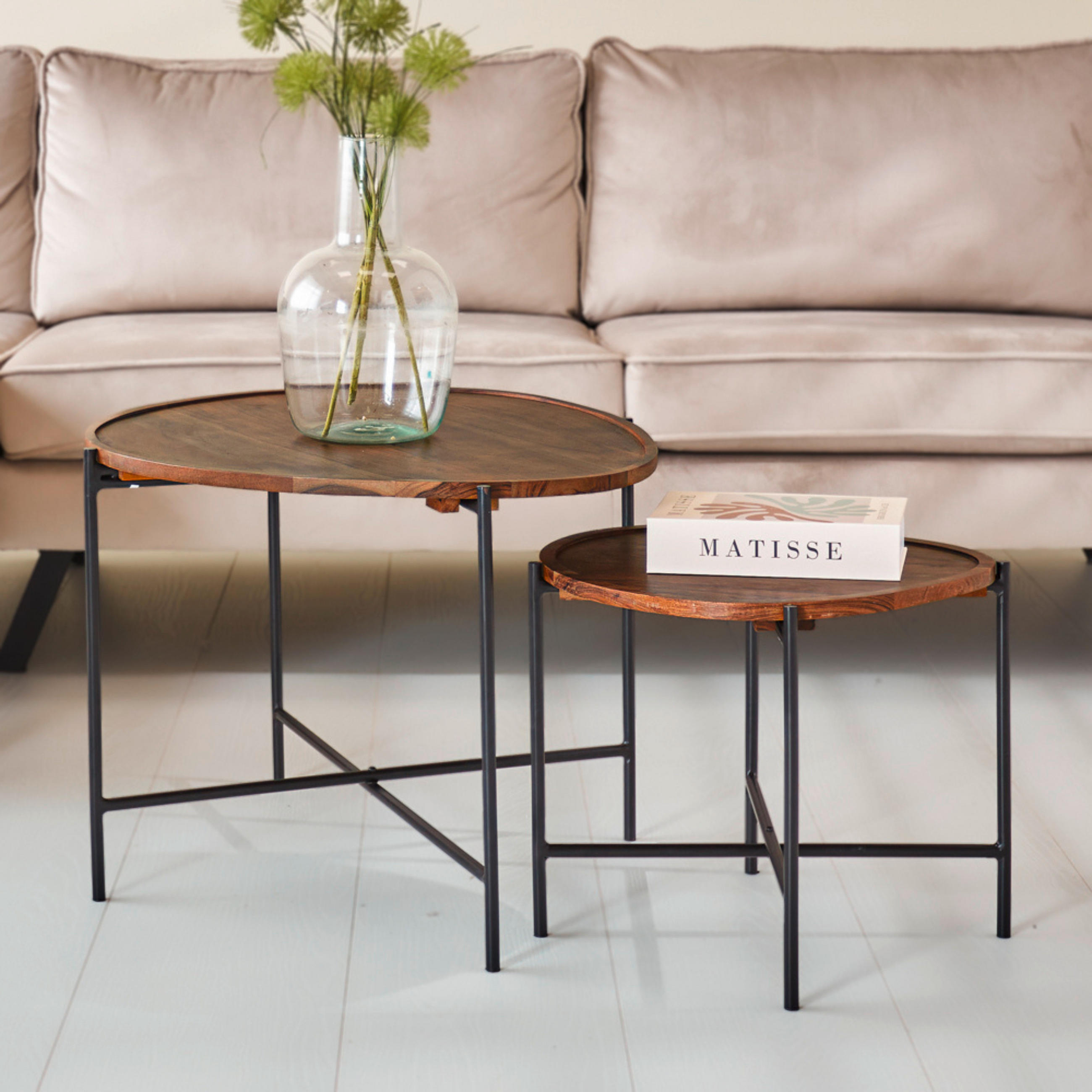 COUCHTISCHSET Mangoholz massiv 65/58/45 cm organisch Braun  - Schwarz/Braun, MODERN, Holz/Metall (65/58/45cm) - MID.YOU