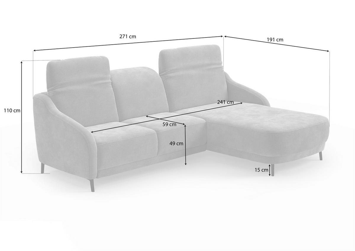 ECKSOFA in Samt Aubergine  271/191 cm  - Aubergine/Schwarz, MODERN, Textil/Metall (271/191cm) - Sit & More