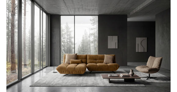ECKSOFA Beigebraun Chenille Rücken echt, Sitztiefenverstellung  - Beigebraun/Schwarz, Design, Textil/Metall (178/295cm) - Belluti