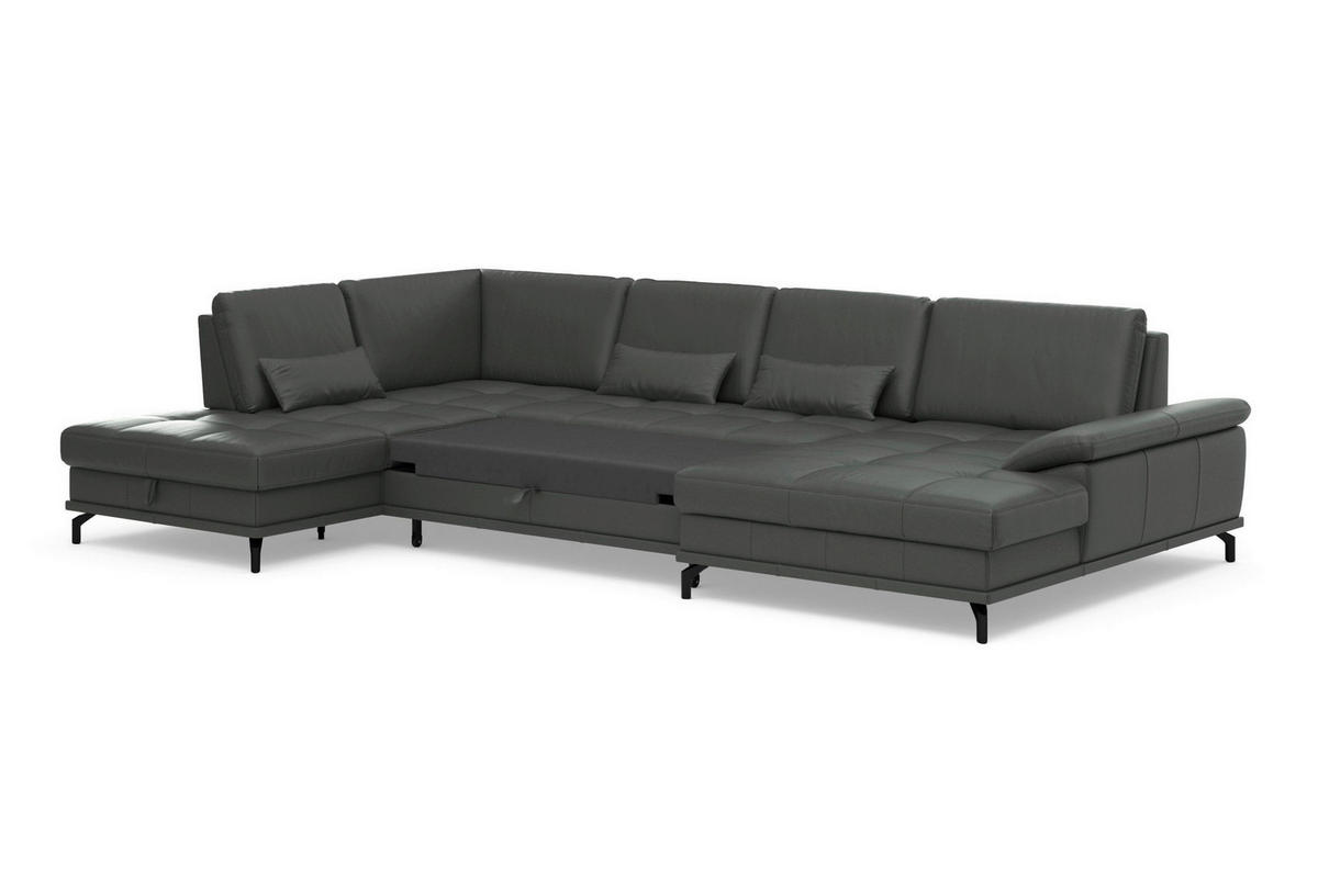 WOHNLANDSCHAFT COSTELLO E Anthrazit Kombination Echtleder/Stoff Mikrofaser  - Anthrazit/Schwarz, Basics, Leder/Textil (223/363/176cm) - Sit & More