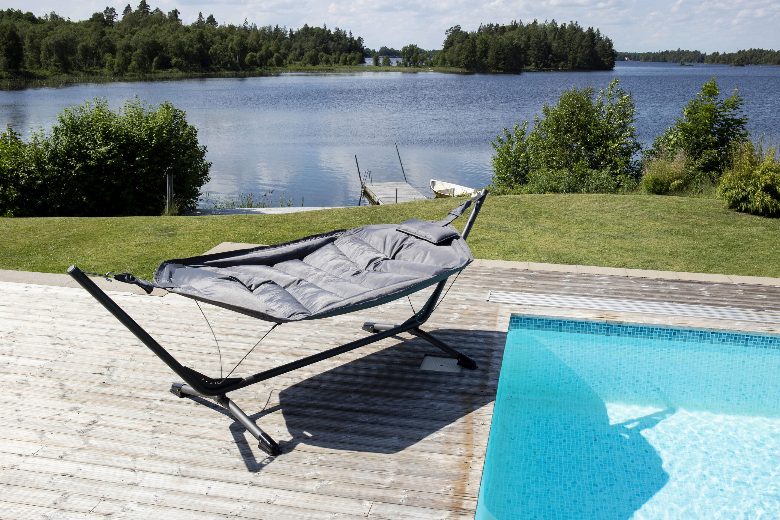 HÄNGEMATTE 115/104/305 cm  - Schwarz, KONVENTIONELL, Textil/Metall (115/104/305cm) - Gardenson