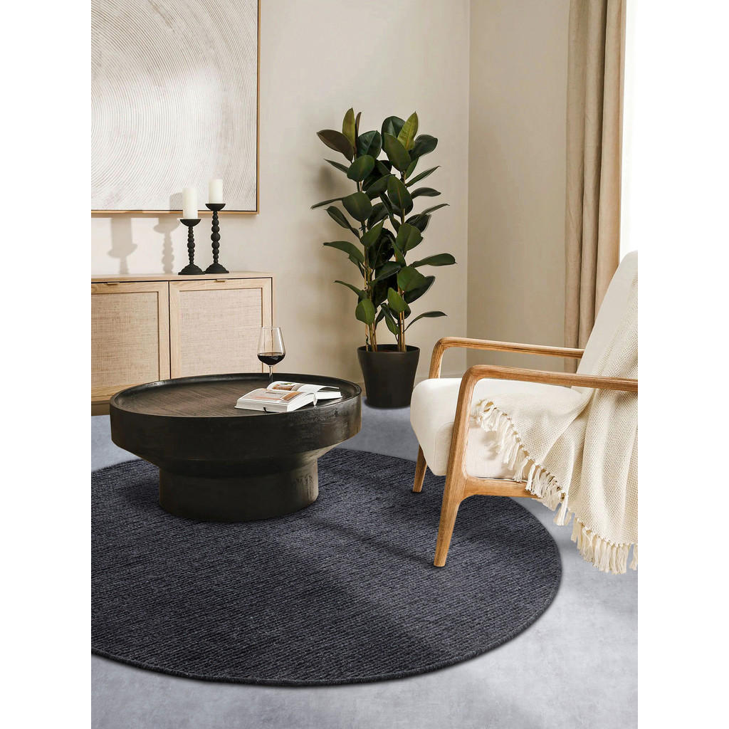 Thumbnail - Villeroy & Boch Handwebteppich Kollektion 1748, Anthrazit, Textil, Uni, rund, Care & Fair, für Fußbodenheizung geeignet,...