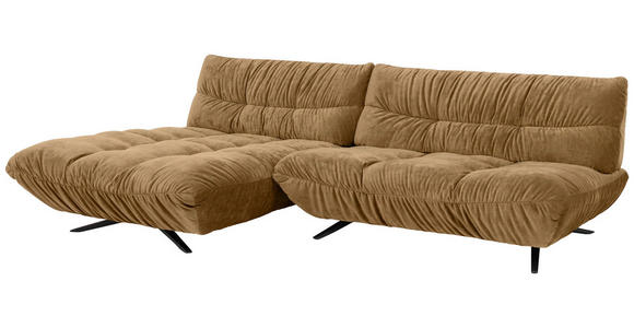 ECKSOFA Beigebraun Chenille Rücken echt, Sitztiefenverstellung  - Beigebraun/Schwarz, Design, Textil/Metall (178/295cm) - Belluti