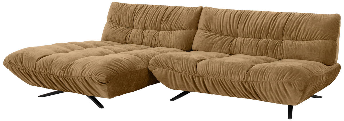 ECKSOFA Beigebraun Chenille Rücken echt, Sitztiefenverstellung  - Beigebraun/Schwarz, Design, Textil/Metall (178/295cm) - Belluti