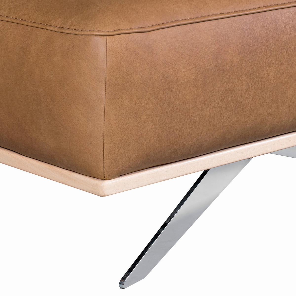 HOCKER Echtleder Cognac  - Chromfarben/Cognac, Design, Leder/Metall (95/46/80cm) - Livetastic