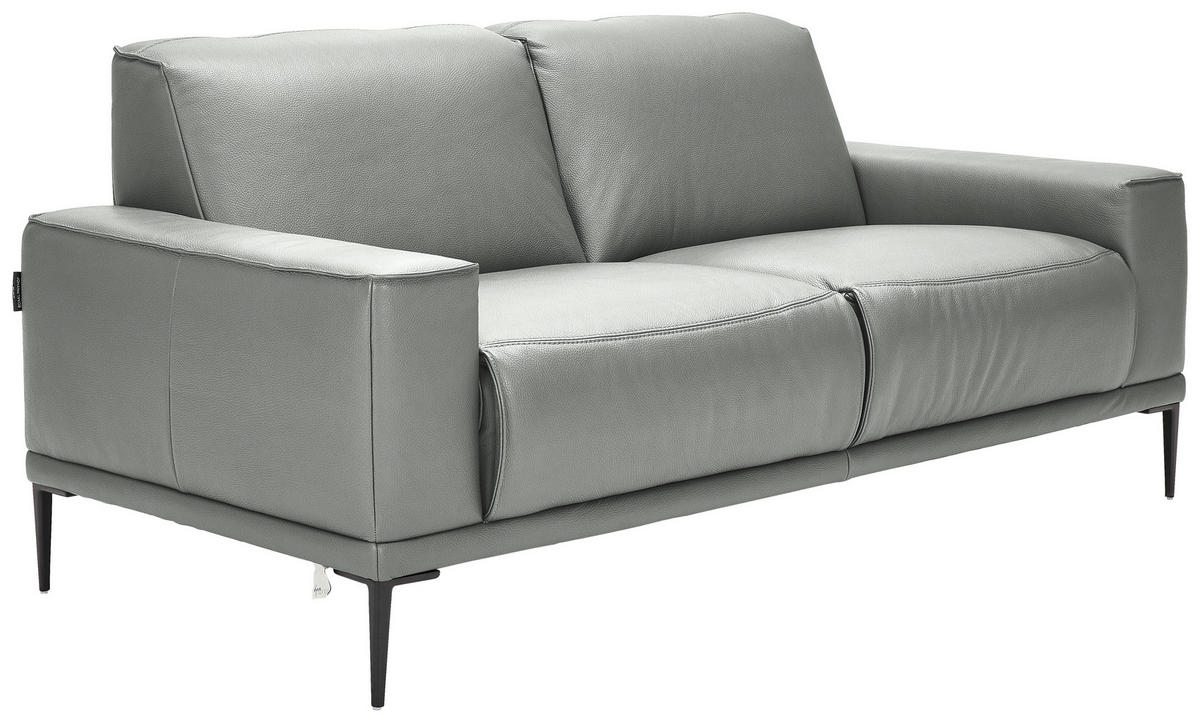2-SITZER-SOFA in Echtleder Hellgrau  - Hellgrau/Schwarz, Design, Leder/Metall (180/82/92cm) - Johann Jakob