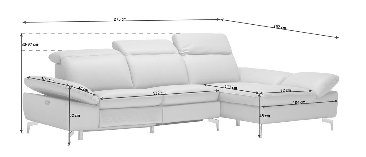 SEDEŽNA GARNITURA, kombinacija pravo usnje/videz usnja umazano rjava  - barve kroma/umazano rjava, Design, kovina/tekstil (275/167cm) - Xora