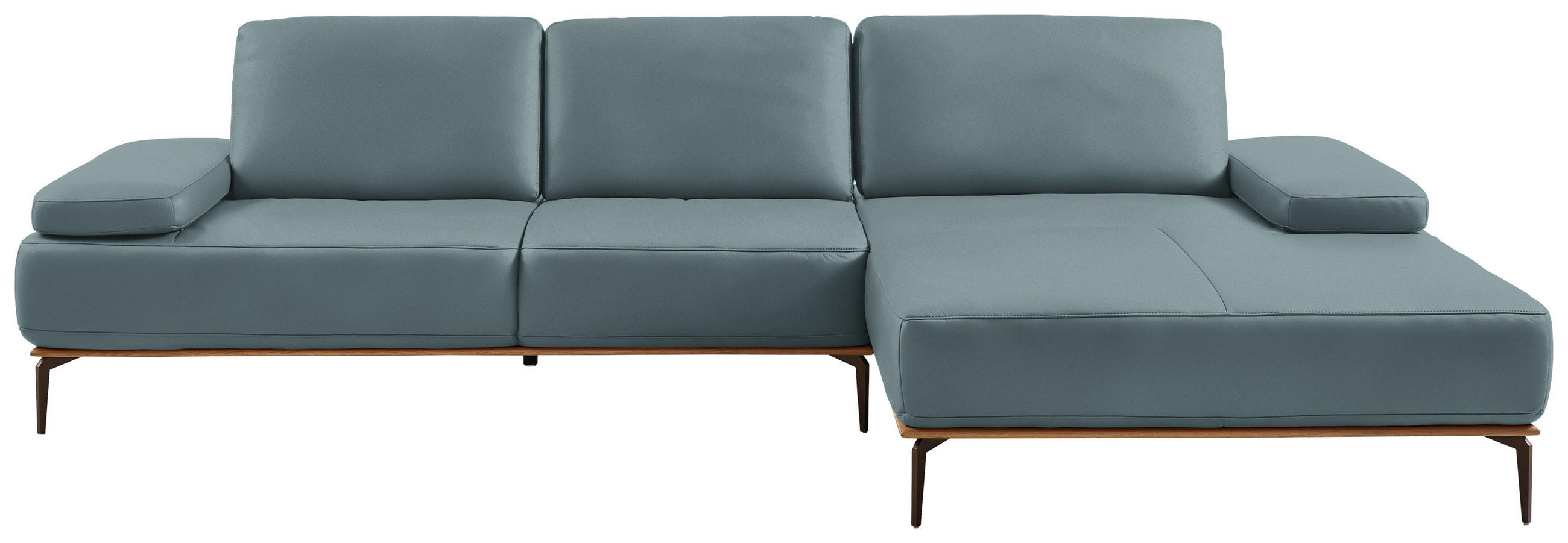 ECKSOFA in Echtleder Blau  314/176 cm  - Blau/Bronzefarben, Design, Leder/Holz (314/176cm) - Valnatura