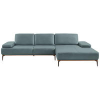 ECKSOFA in Echtleder Blau  - Blau/Bronzefarben, Design, Leder/Holz (314/176cm) - Valnatura