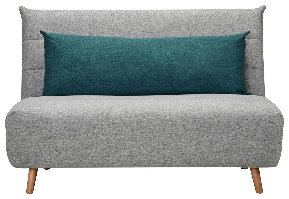 SCHLAFSOFA Webstoff Grau  - Blau/Naturfarben, MODERN, Holz/Kunststoff (125/84/91cm) - Livetastic