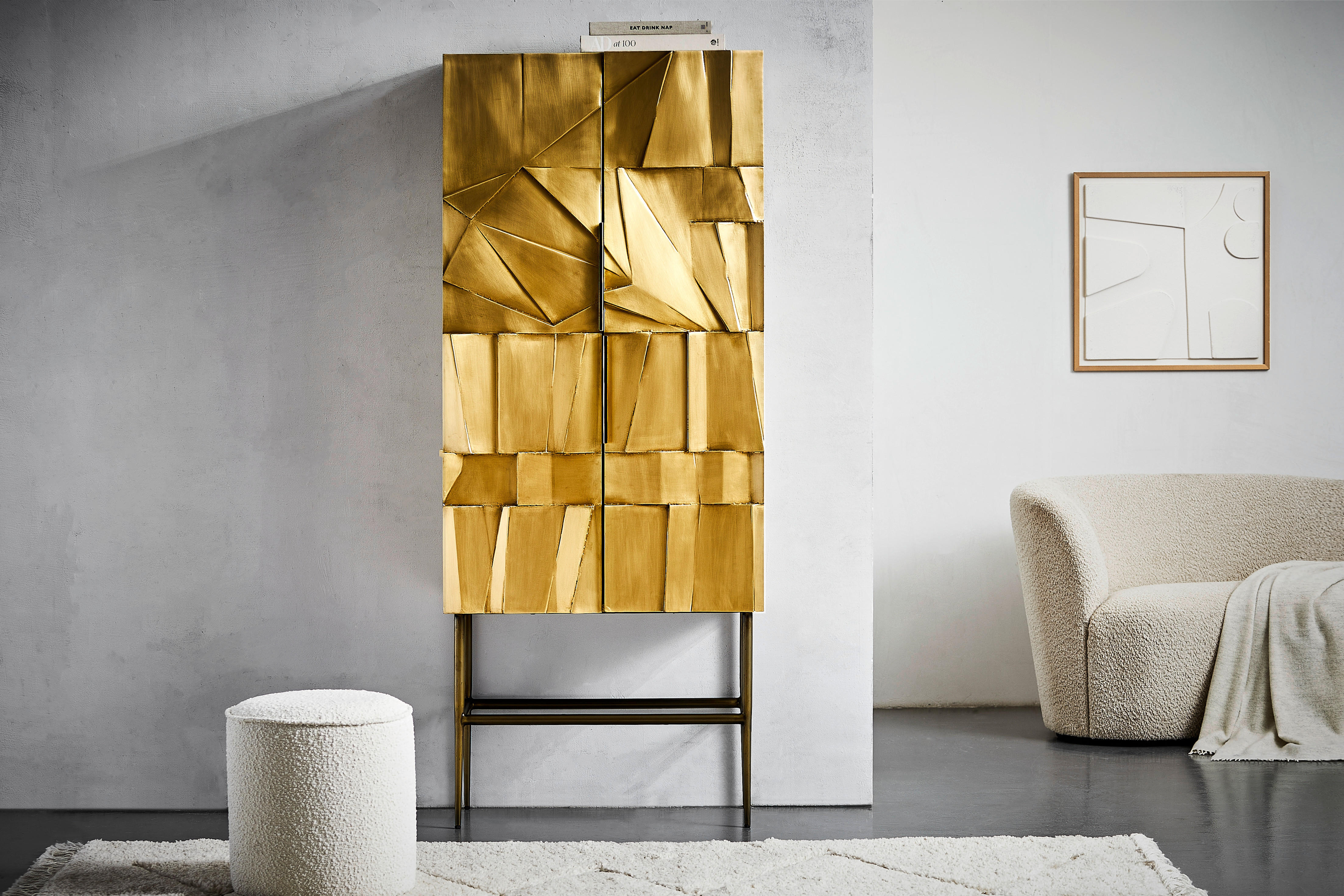 HÖG BYRÅ  i 75/180/40 cm  - ljusbrun/mässingsfärgad, Trend, metall/trämaterial (75/180/40cm) - Ambia Home