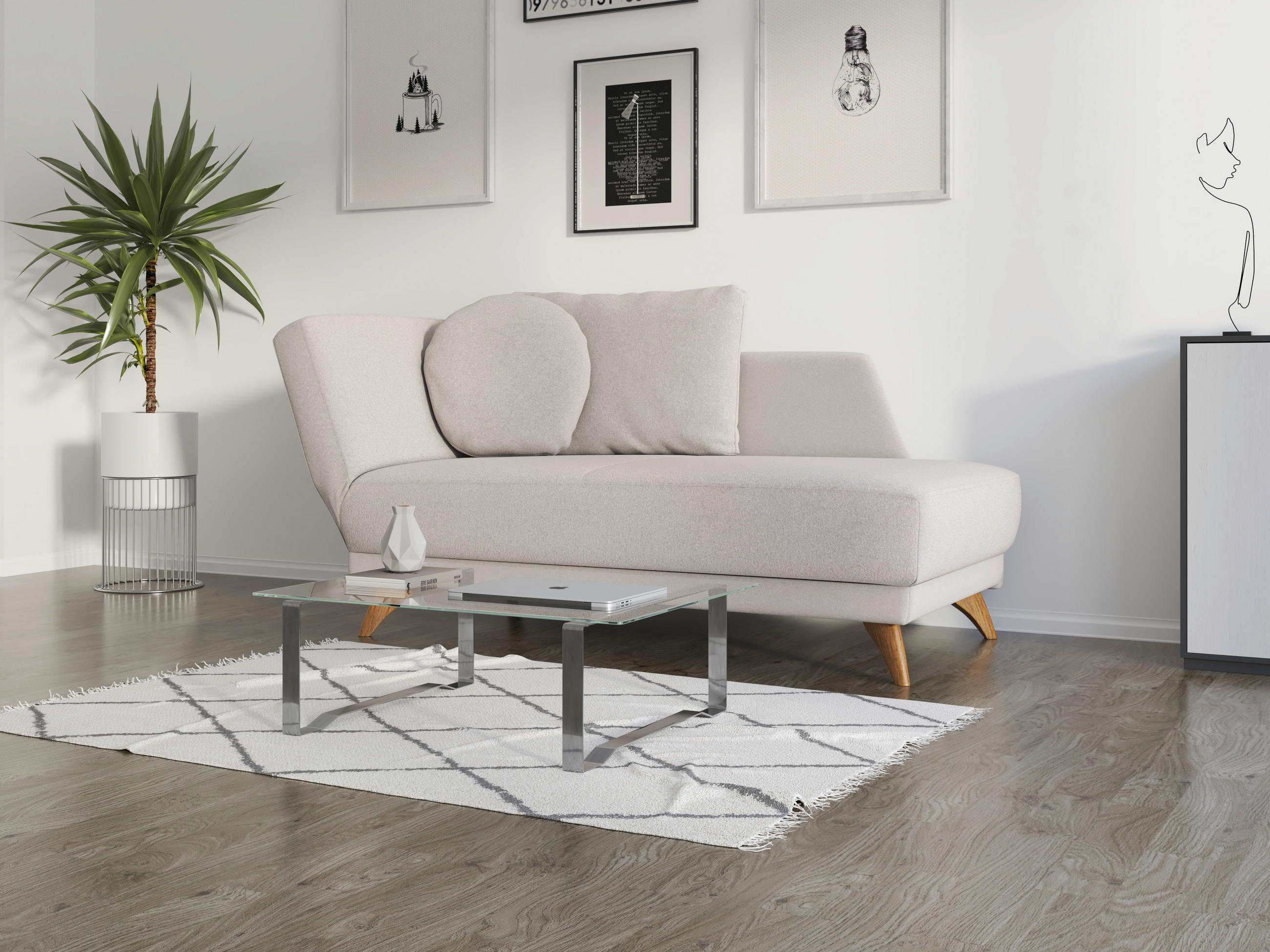 RÉCAMIERE in Flachgewebe Hellgrau  - Eichefarben/Hellgrau, Modern, Holz/Textil (205/74/94cm) - Bali