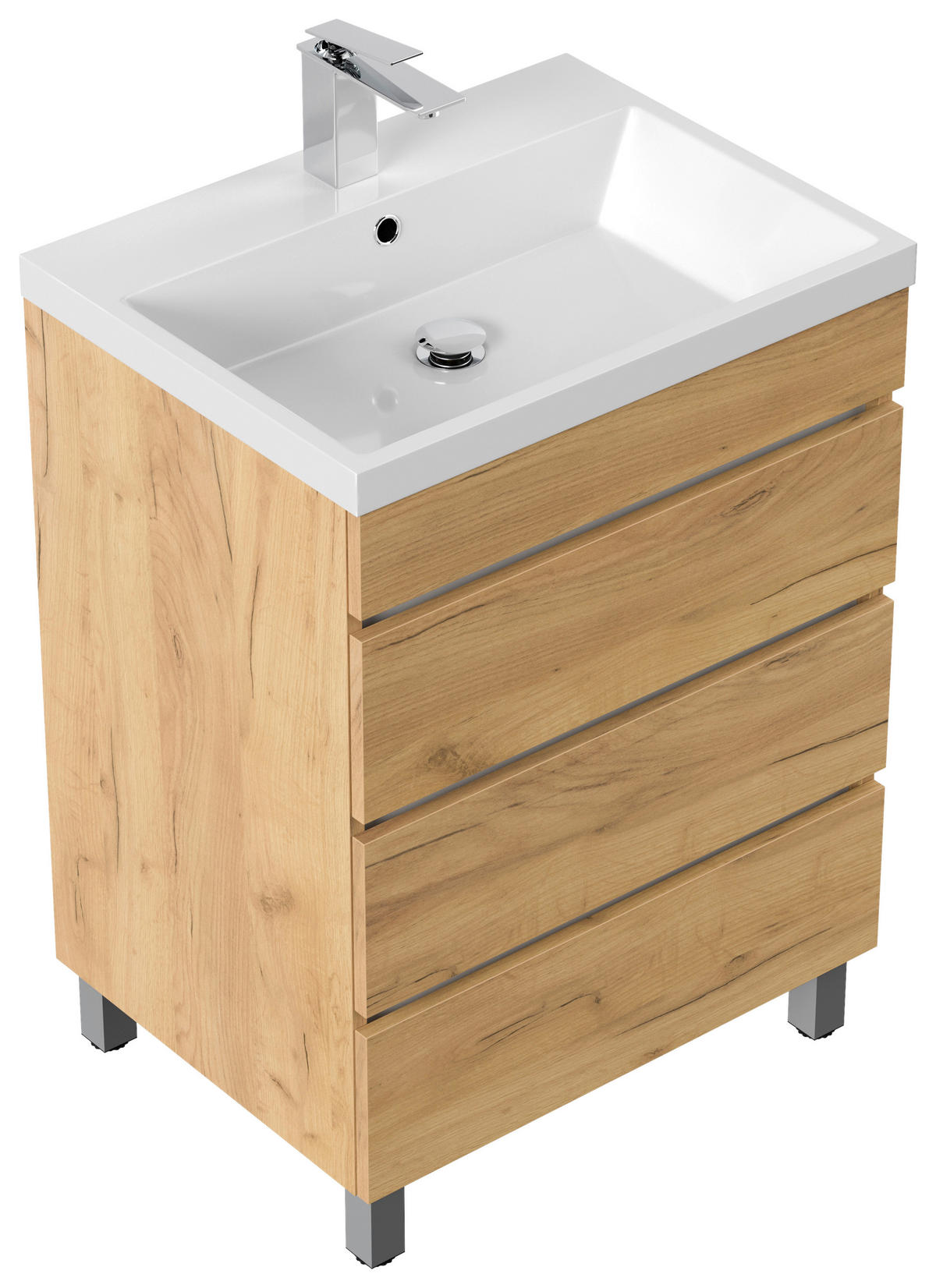 WASCHTISCHKOMBI 60 cm  - Eichefarben/Weiß, Basics, Holzwerkstoff/Stein (60cm) - MID.YOU