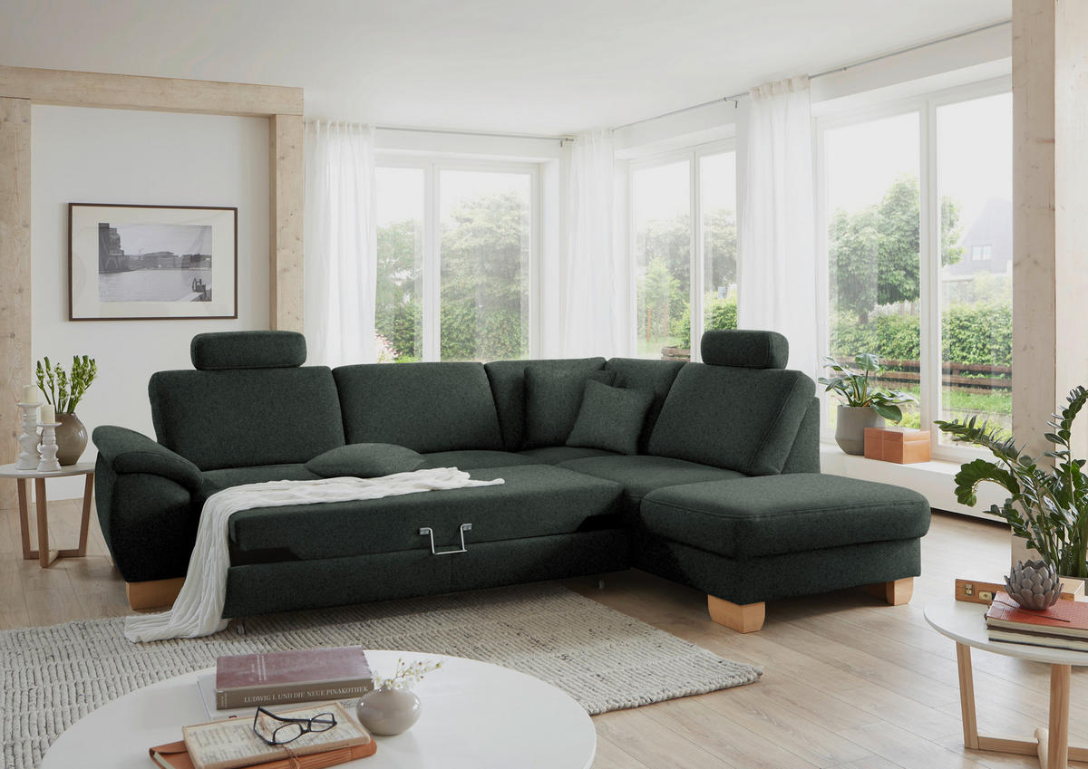 ECKSOFA in Mikrofaser Dunkelgrau  - Wildeiche/Dunkelgrau, Natur, Holz/Textil (286/236cm) - Voleo