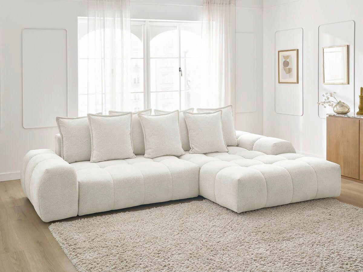 ECKSCHLAFSOFA EVEREST  mit Rücken echt, Armteil links, Armteil rechts Flachgewebe Weiß  - Schwarz/Weiß, MODERN, Kunststoff/Textil (318/180cm) - Livetastic