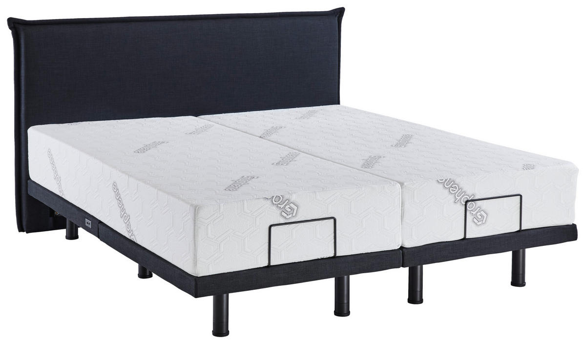 BOXBETT 180/200 cm,  in Graphitfarben, gepolstertes Kopfteil, Beleuchtung, Soundsystem, motorische Verstellbarkeit, Fernbedienung, Matratzen, Befestigungsmaterial, Unterbodenbeleuchtung, H3 = fest  - Schwarz/Graphitfarben, Design, Textil/Metall (180/200cm) - Chameo