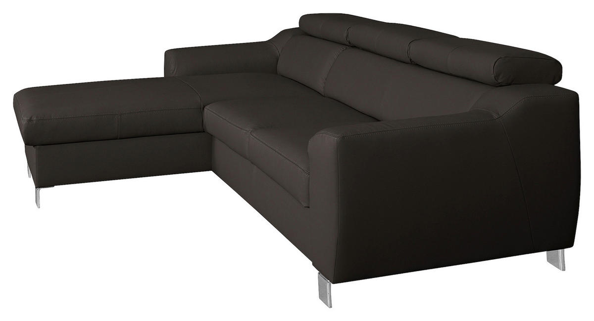 ECKSOFA in Lederlook Echtleder Dunkelbraun  - Chromfarben/Dunkelbraun, Design, Leder/Textil (176/242cm) - Livetastic