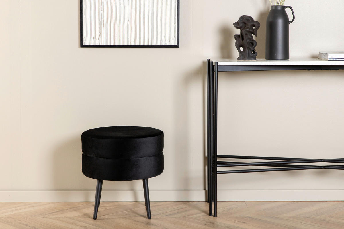 HOCKER Samt Schwarz  - Schwarz, Design, Textil/Metall (40/40/40cm) - Livetastic