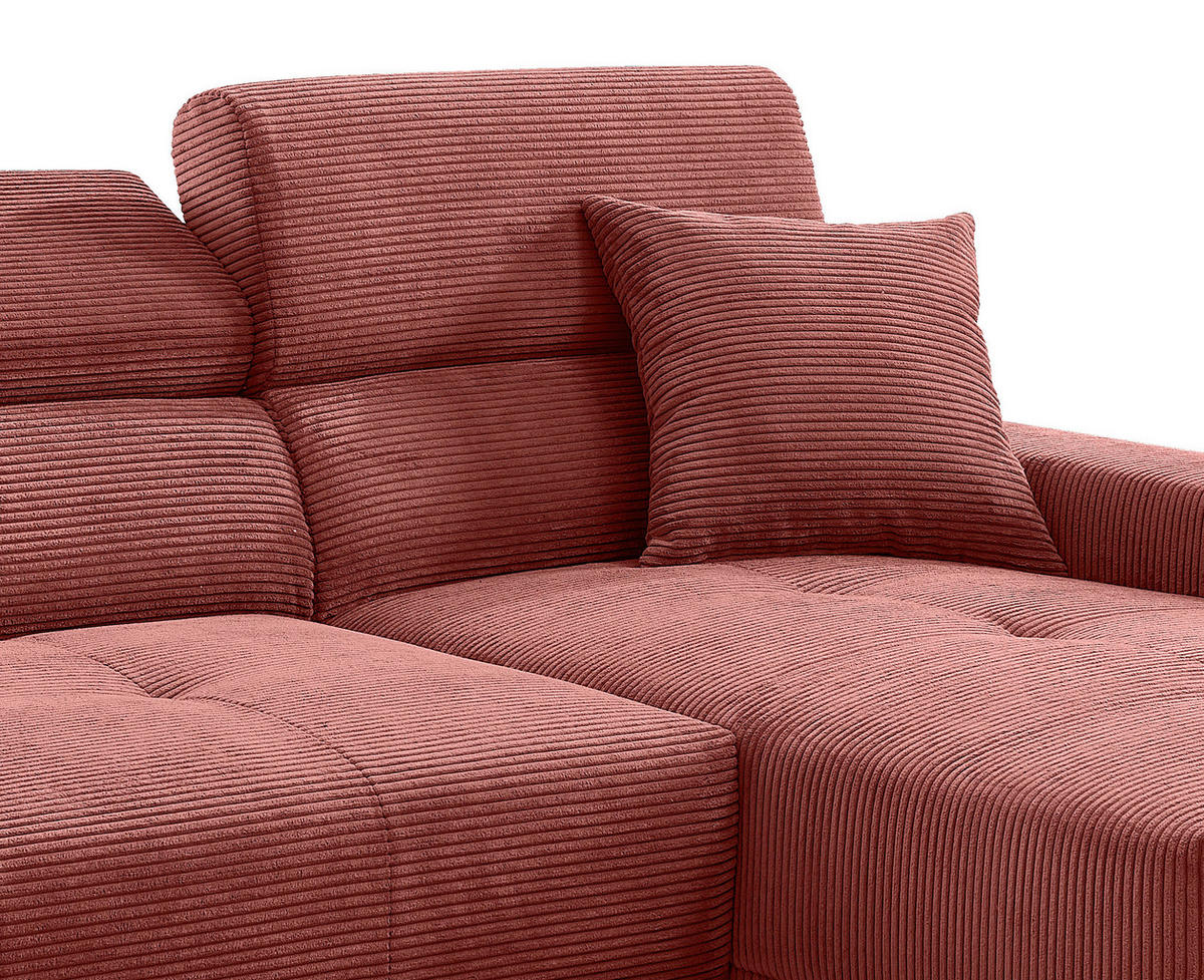ECKSOFA Cord Koralle  - Koralle/Schwarz, Basics, Textil/Metall (250/183cm) - Livetastic