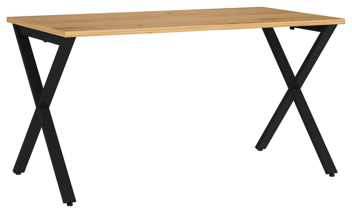 SCHREIBTISCH 140/80/75 cm, Schwarz, Eichefarben, Hellbraun, in verschiedenen Holz-Dekoren erhältlich, justierbare Füße  - Hellbraun/Eichefarben, MODERN, Holzwerkstoff/Metall (140/80/75cm) - Novel