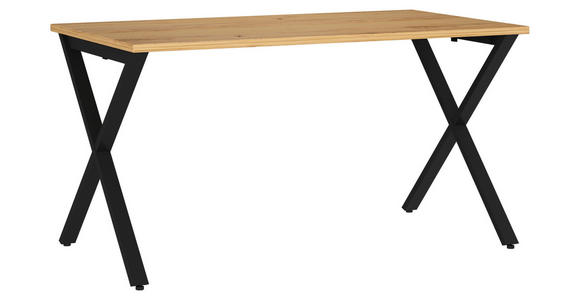 SCHREIBTISCH 140/80/75 cm, Schwarz, Eichefarben, Hellbraun, in verschiedenen Holz-Dekoren erhältlich, justierbare Füße  - Hellbraun/Eichefarben, MODERN, Holzwerkstoff/Metall (140/80/75cm) - Novel