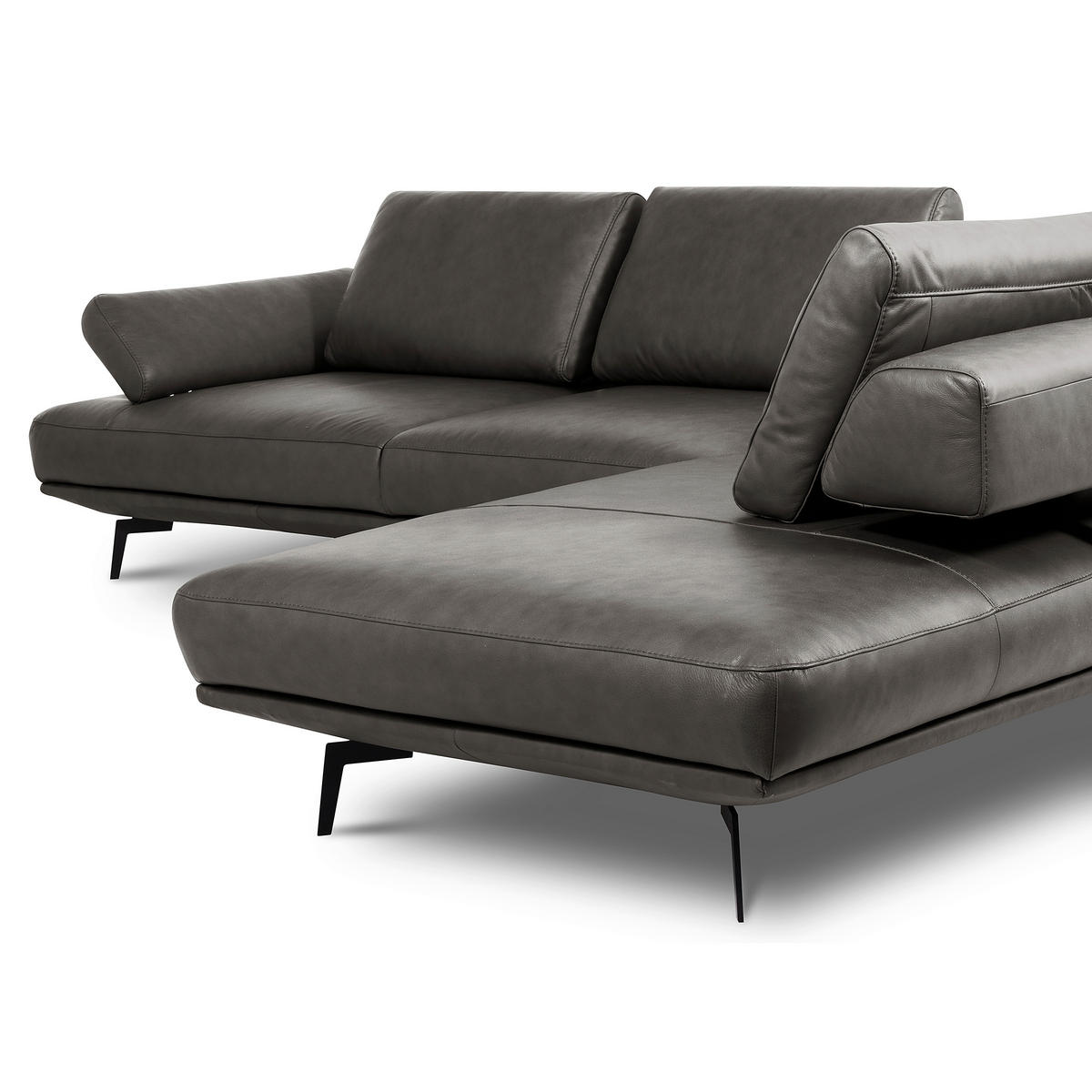 ECKSOFA  in Echtleder Anthrazit  306/237 cm  - Anthrazit/Schwarz, Design, Leder/Metall (306/237cm) - Livetastic