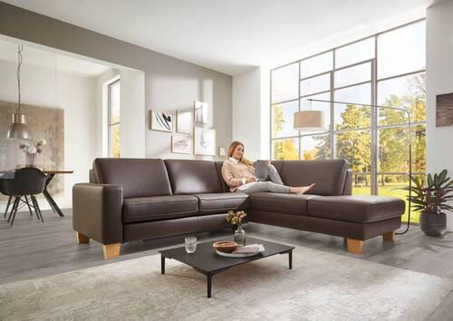 ECKSOFA in Echtleder Dunkelbraun  - Eiche Bianco/Dunkelbraun, Konventionell, Leder/Holz (235/259cm) - Valdera