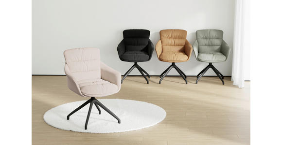 ARMLEHNSTUHL  Sitzfläche 360° drehbar, inklusive Armlehnen, automatische Rückholfunktion  Echtleder  - Beige, Design, Leder/Metall (62/85,5/65cm) - Dieter Knoll