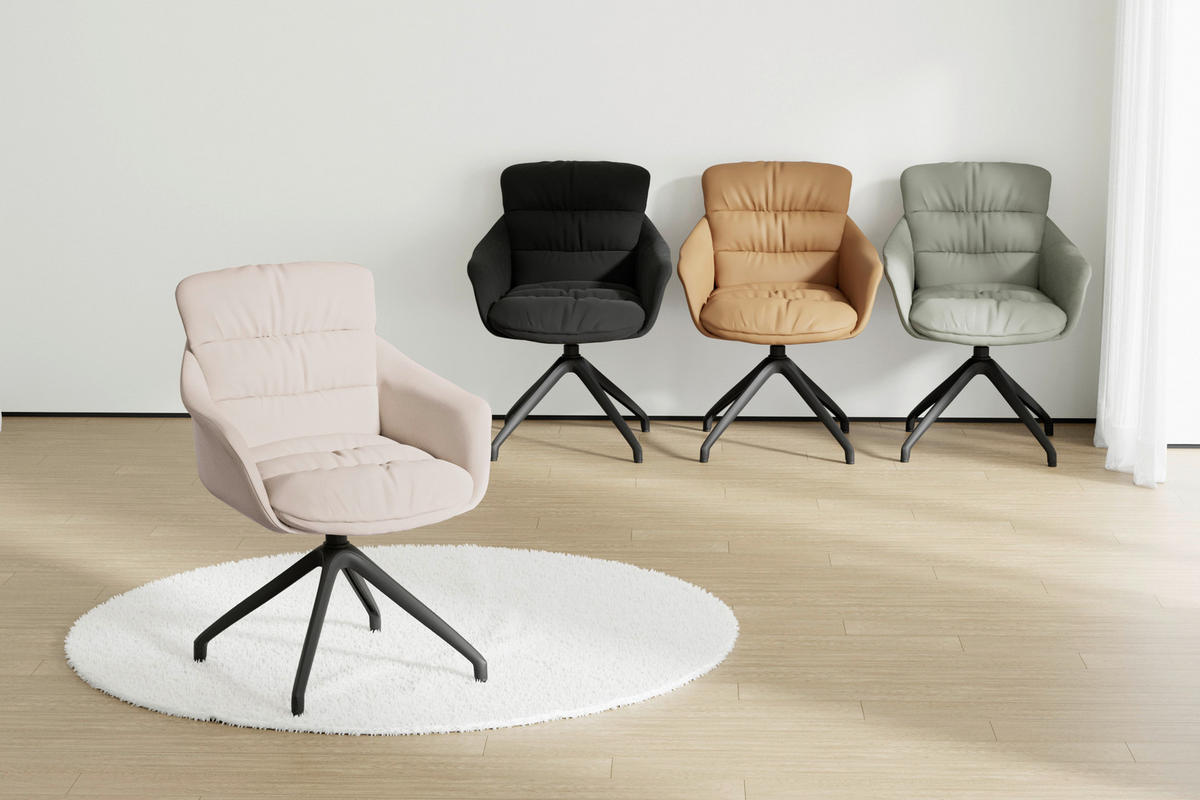 ARMLEHNSTUHL  Sitzfläche 360° drehbar, inklusive Armlehnen, automatische Rückholfunktion  Echtleder  - Beige, Design, Leder/Metall (62/85,5/65cm) - Dieter Knoll