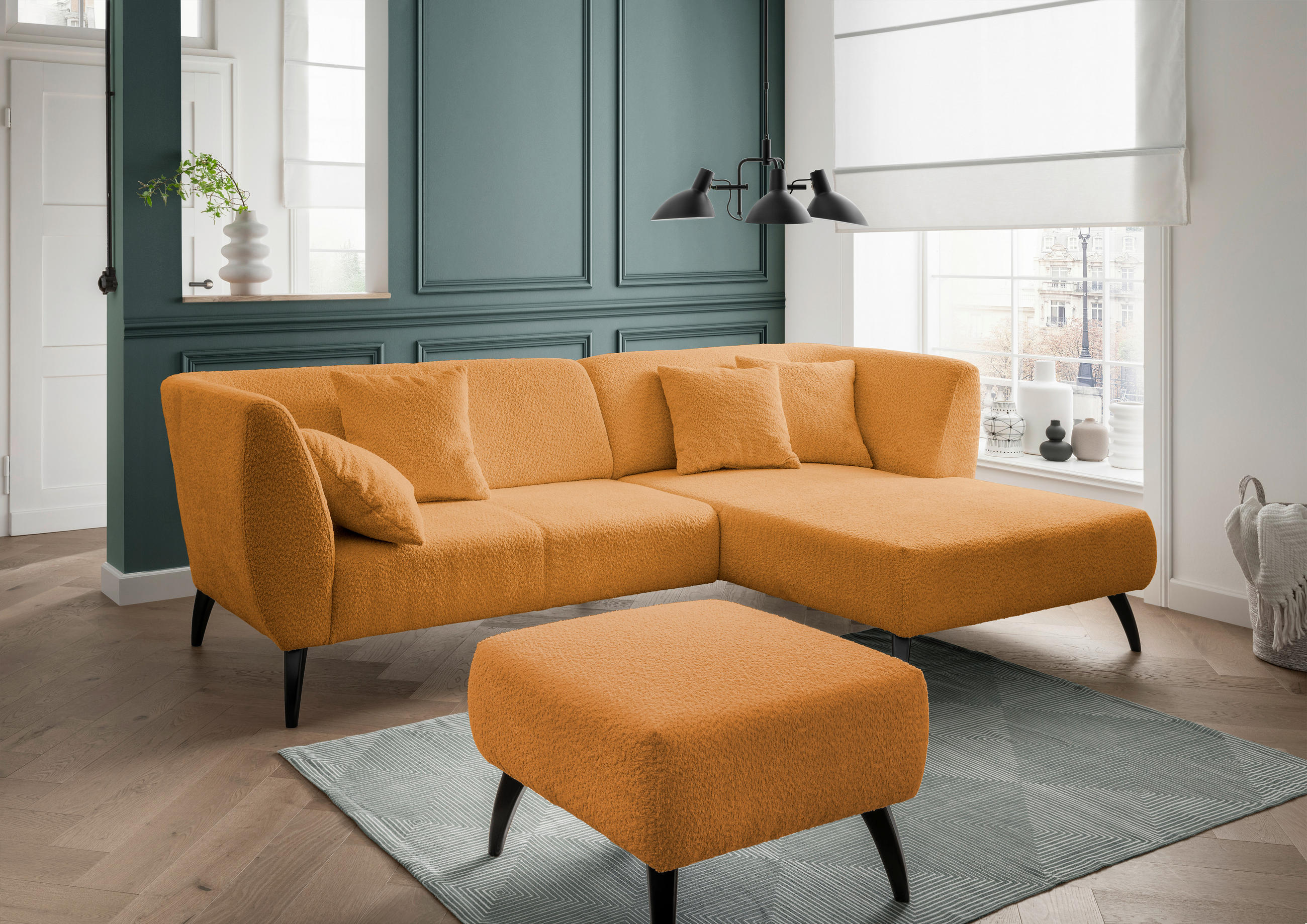 HOCKER in Holz, Textil Goldfarben - Goldfarben/Schwarz, Modern, Holz/Textil (66/44/66cm) - MID.YOU