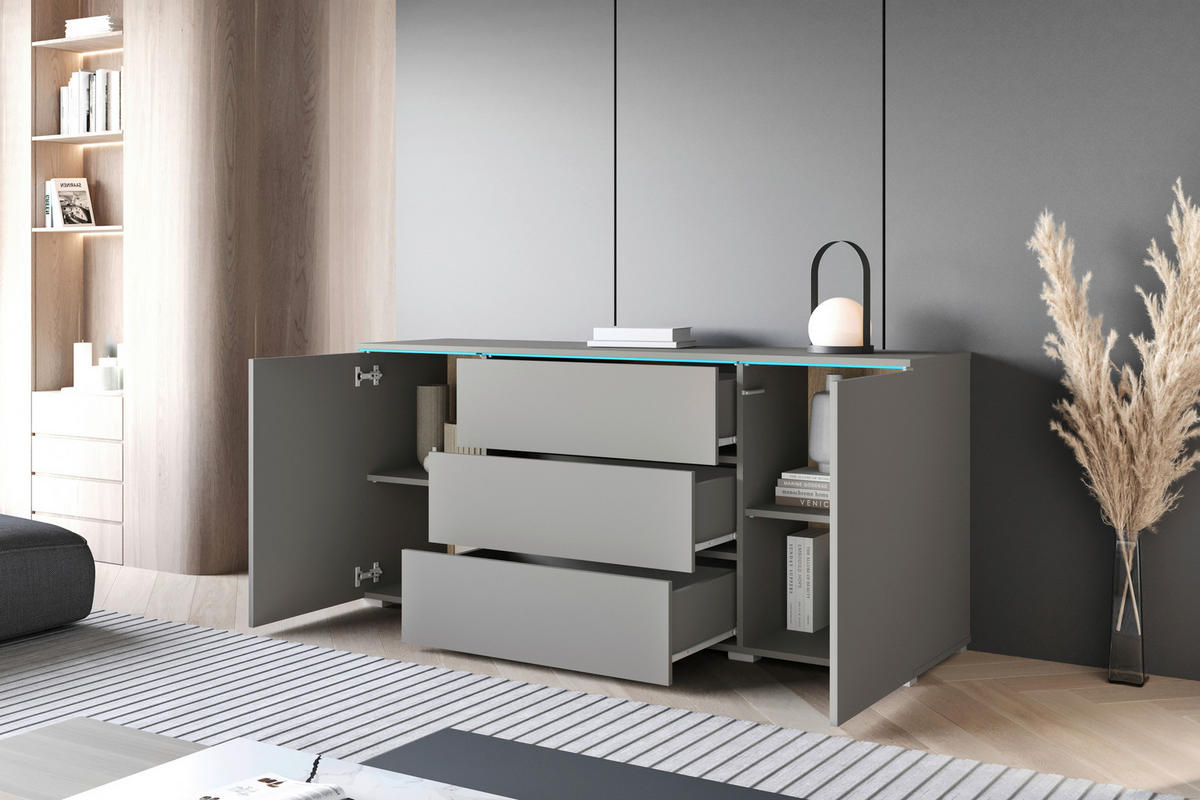 SIDEBOARD  - grå, Trend, trämaterial/plast (150/67,9/39,5cm)