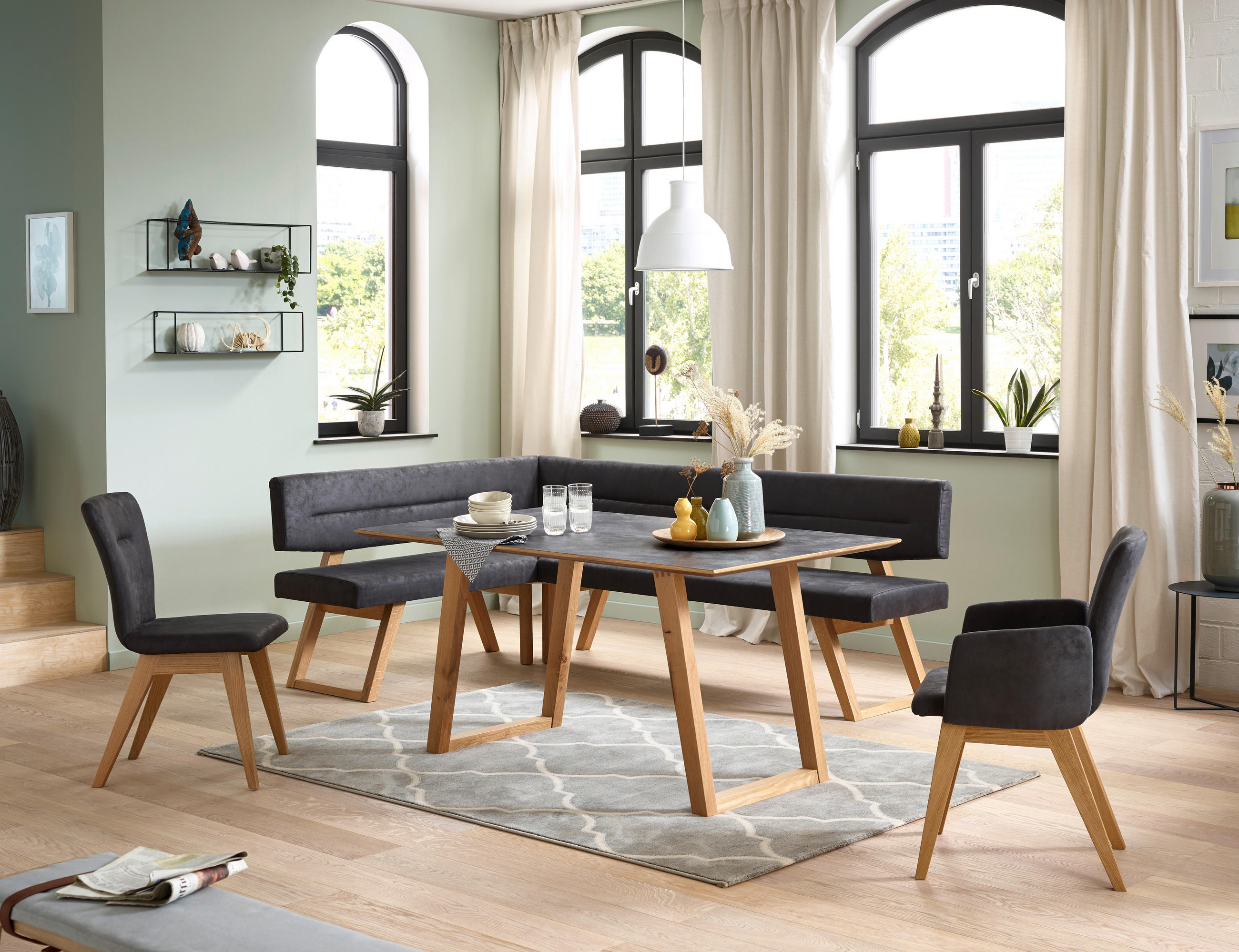 STUHL  in Mikrofaser Holz, Textil  - Eichefarben/Olivgrün, KONVENTIONELL, Holz/Textil (46/91/66cm) - Dieter Knoll
