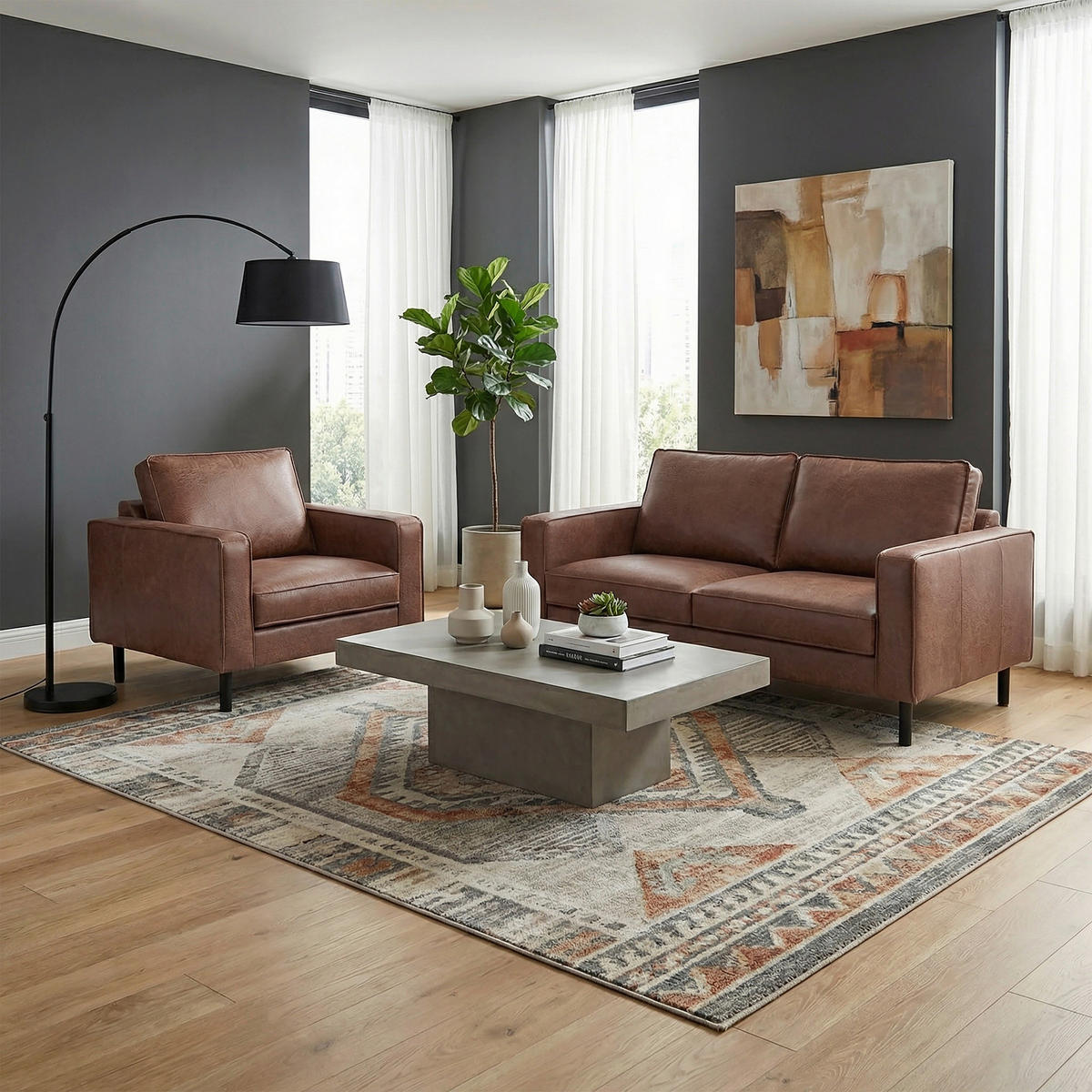 2-SITZER-SOFA  in Echtleder Braun   - Schwarz/Braun, Design, Leder/Metall (148/85/92cm) - Livetastic