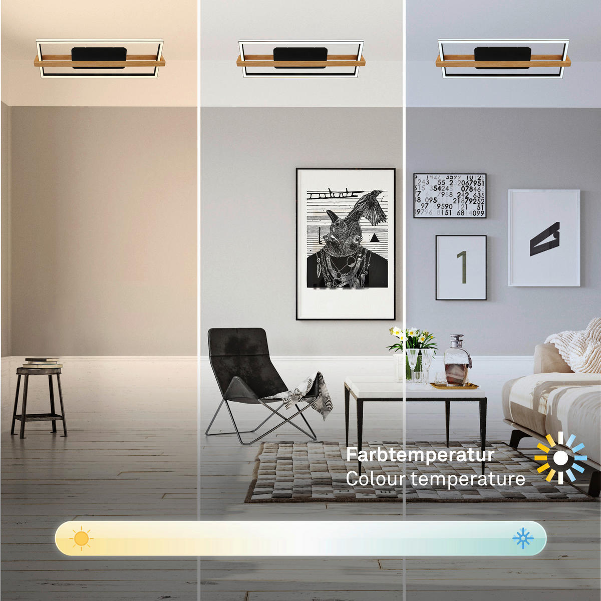 LED-DECKENLEUCHTE   - Schwarz/Braun, Natur, Holz/Kunststoff (84,5/30/12cm) - Briloner